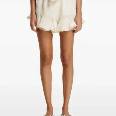 Льняные шорты с оборками и кружевом