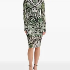 Миди-платье с длинными рукавами и цветочным узором