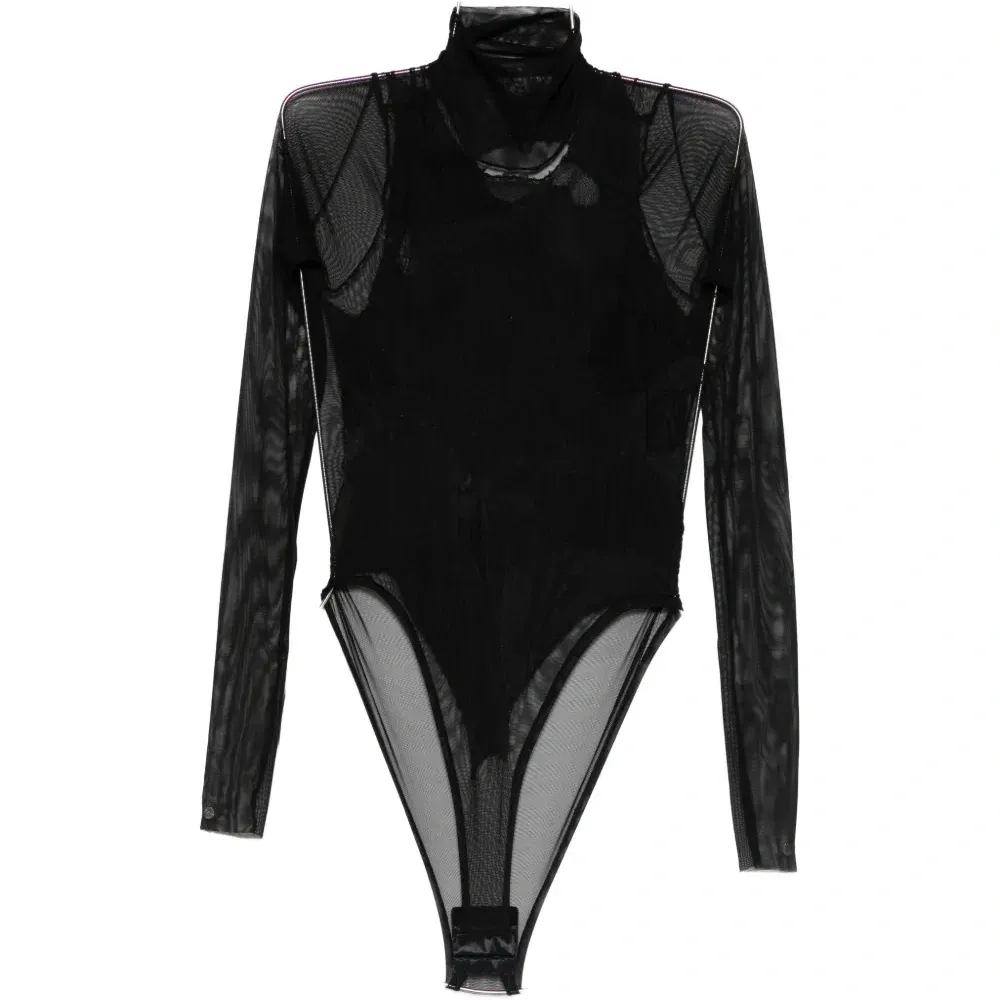 Боди с длинными рукавами из сетки