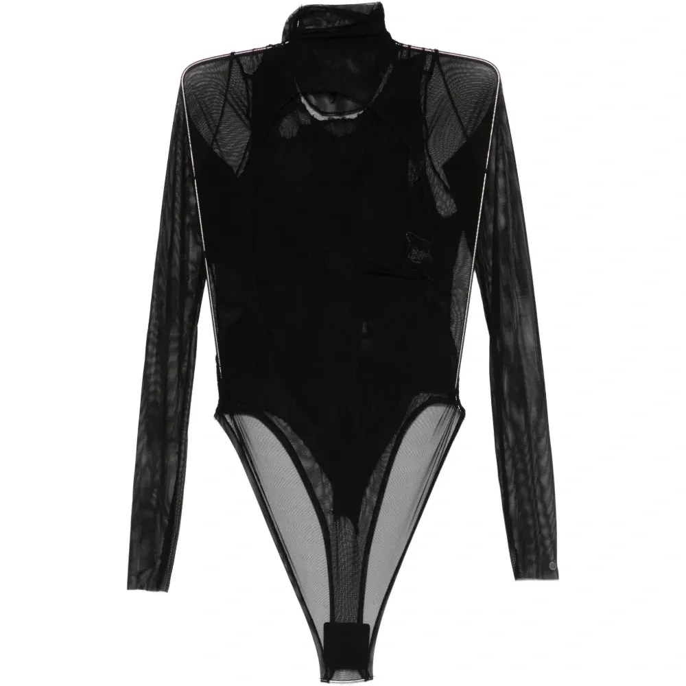 Боди с длинными рукавами из сетки