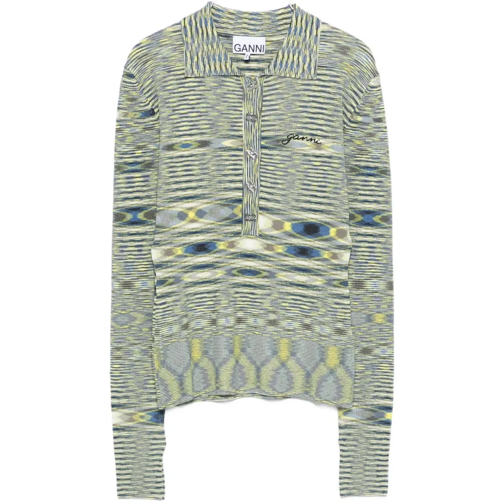 Вязаный топ-поло с длинными рукавами