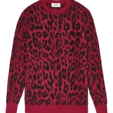 Свитер с круглым вырезом и леопардовым принтом