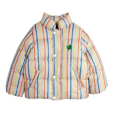 Полосатая пуховая куртка с вышивкой в виде клевера