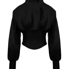 Красивая корсетная топ с высоким воротом