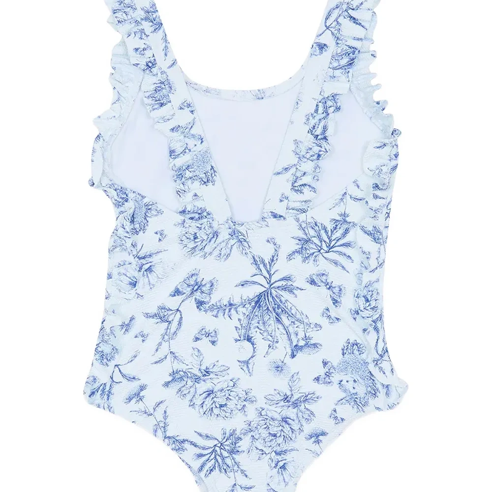 Купальник с воланами и цветочным принтом