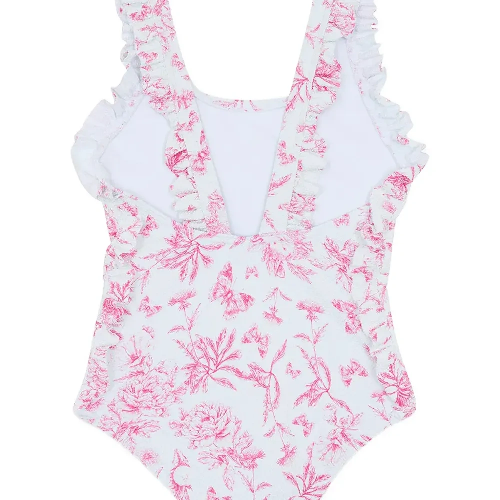 Купальник с воланами и цветочным принтом