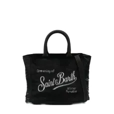 Сумка-шоппер с вышитым логотипом и отделкой бахромой