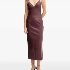 Платье миди из искусственной кожи с V-образным вырезом