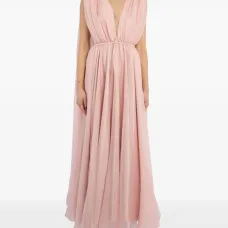 Платье макси с драпировкой и V-образным вырезом