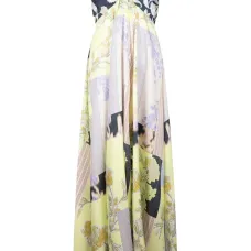 Платье миди в технике пэчворк с вырезом халтер