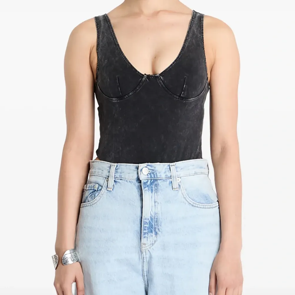 Бесформенный боди без рукавов с эффектом кислотной стирки