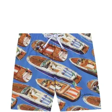 Средние плавки из нейлона с полосками и принтом моторной лодки