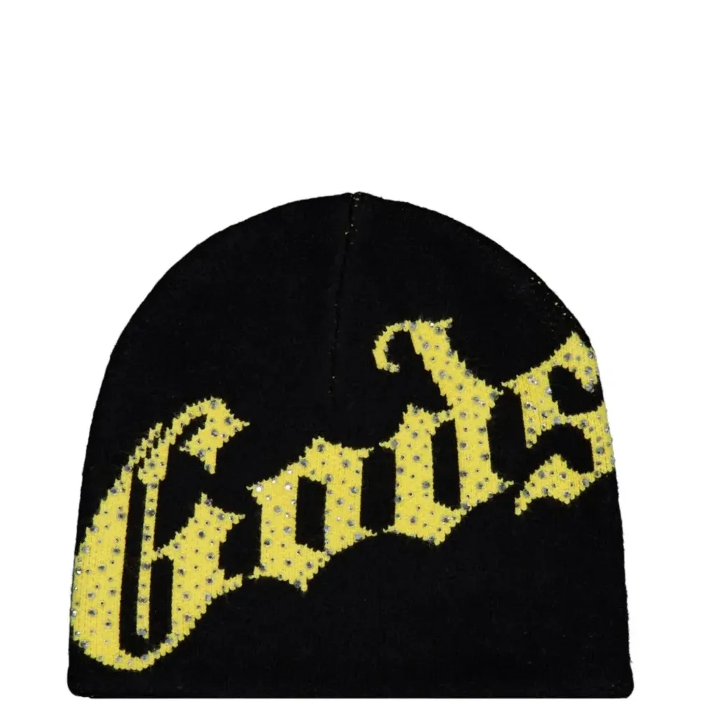 Шапка-бини с оригинальным логотипом и украшением стразами