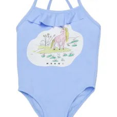 Купальник с оборками и принтом