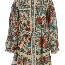 Мини-платье с цветочным принтом и пуговицами