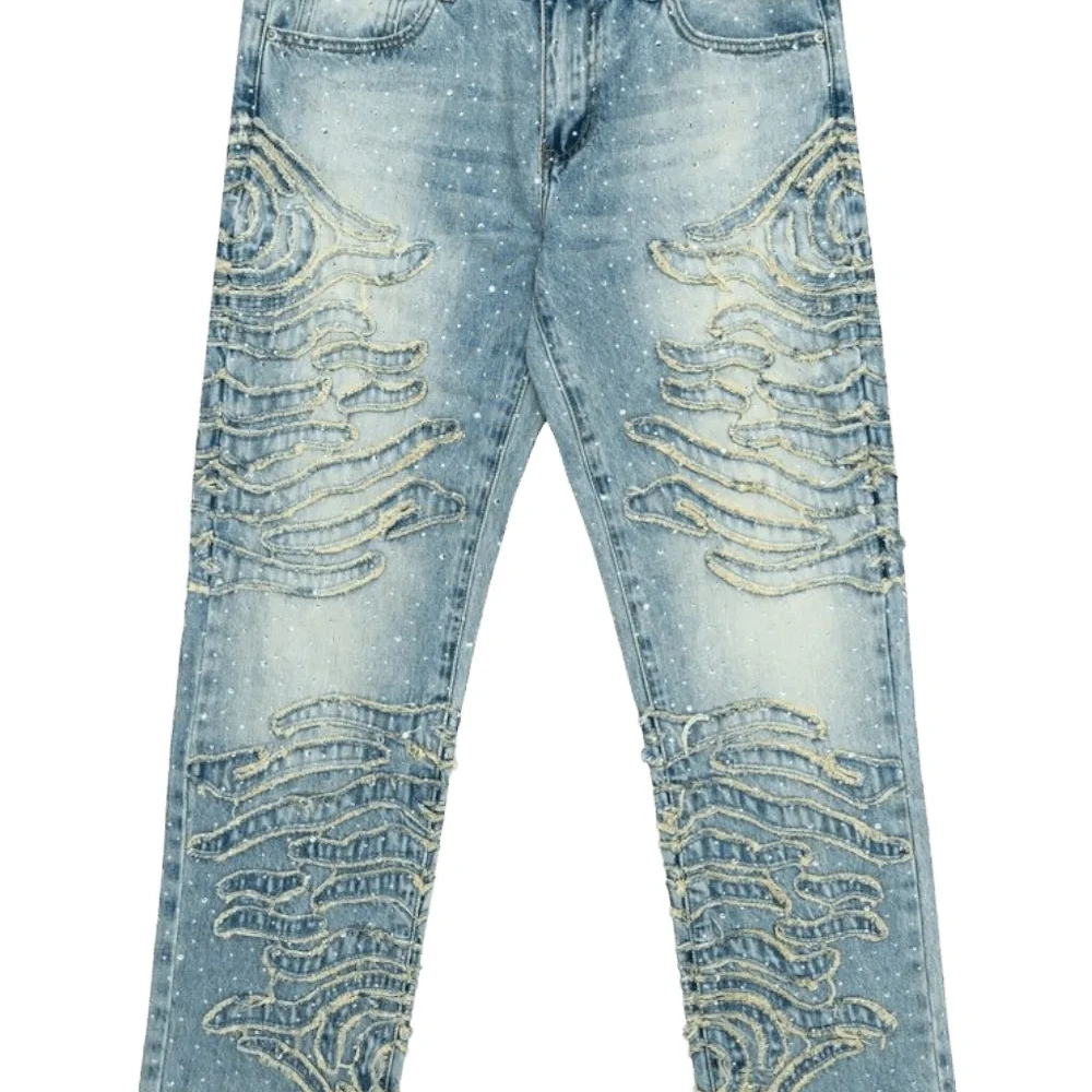 Джинсы с зебровым узором и стразами