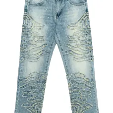 Джинсы с зебровым узором и стразами