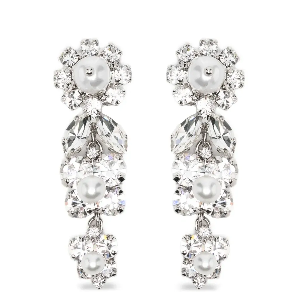 Серьги-подвески с кристаллами и мотивом маргаритки