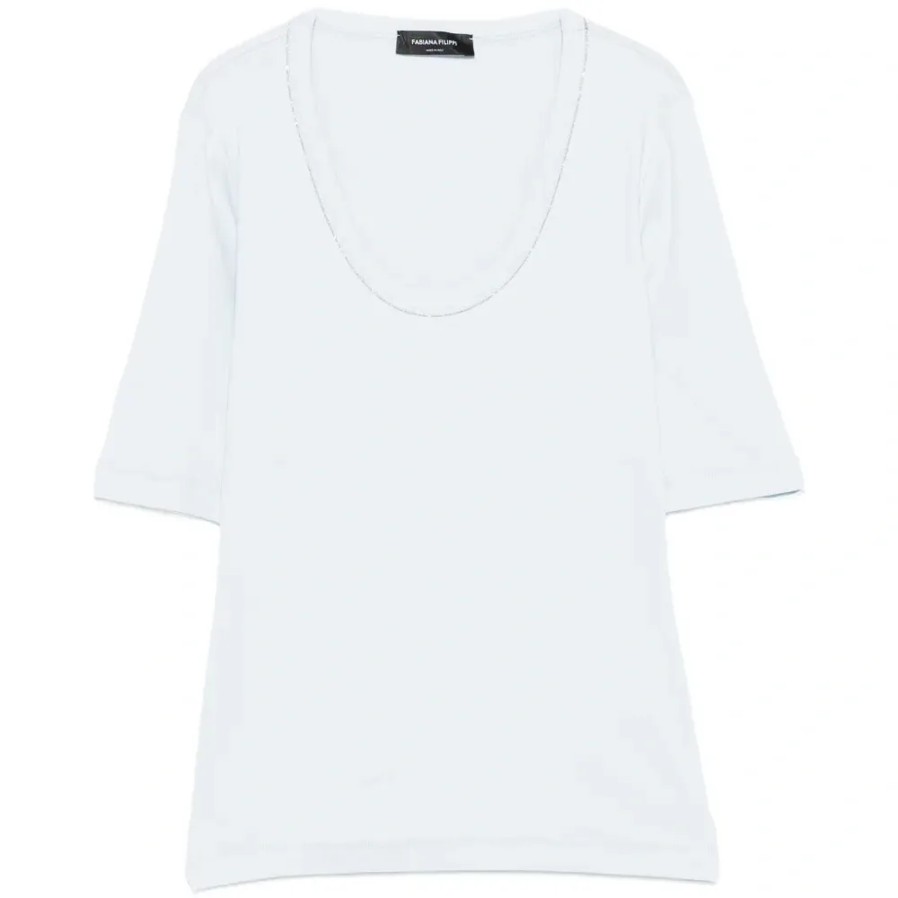 Футболка из джерси с вырезом-лодочка