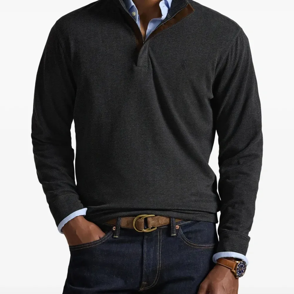 Толстовка с воротником на молнии и узором в елочку