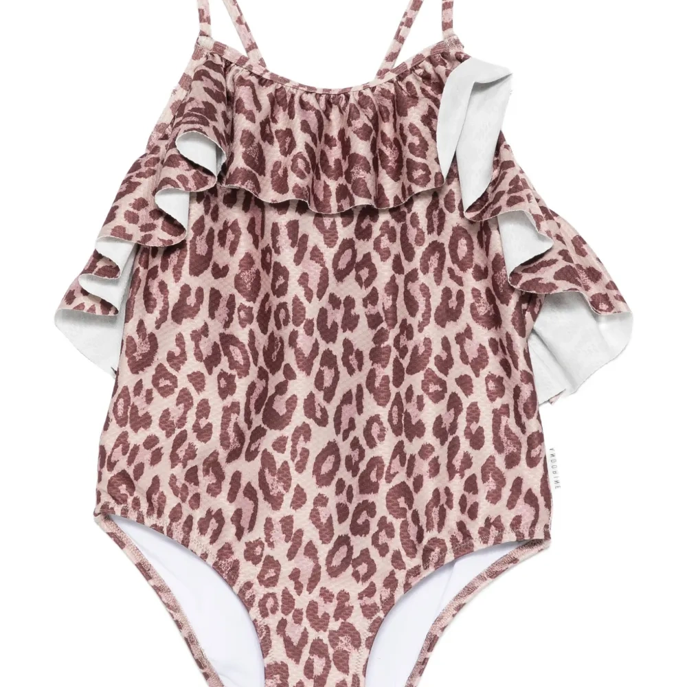 Купальник с оборками и леопардовым принтом