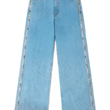 Джинсы с широкими штанинами, украшенные стразами