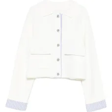 Кардиган с воротником поло и манжетами в полоску