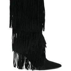 Кожаные ботильоны с острым носком, бахромой и каблуком 90 мм George