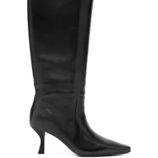 Сапоги до колена с заострённым носком и скульптурным каблуком высотой 70 мм