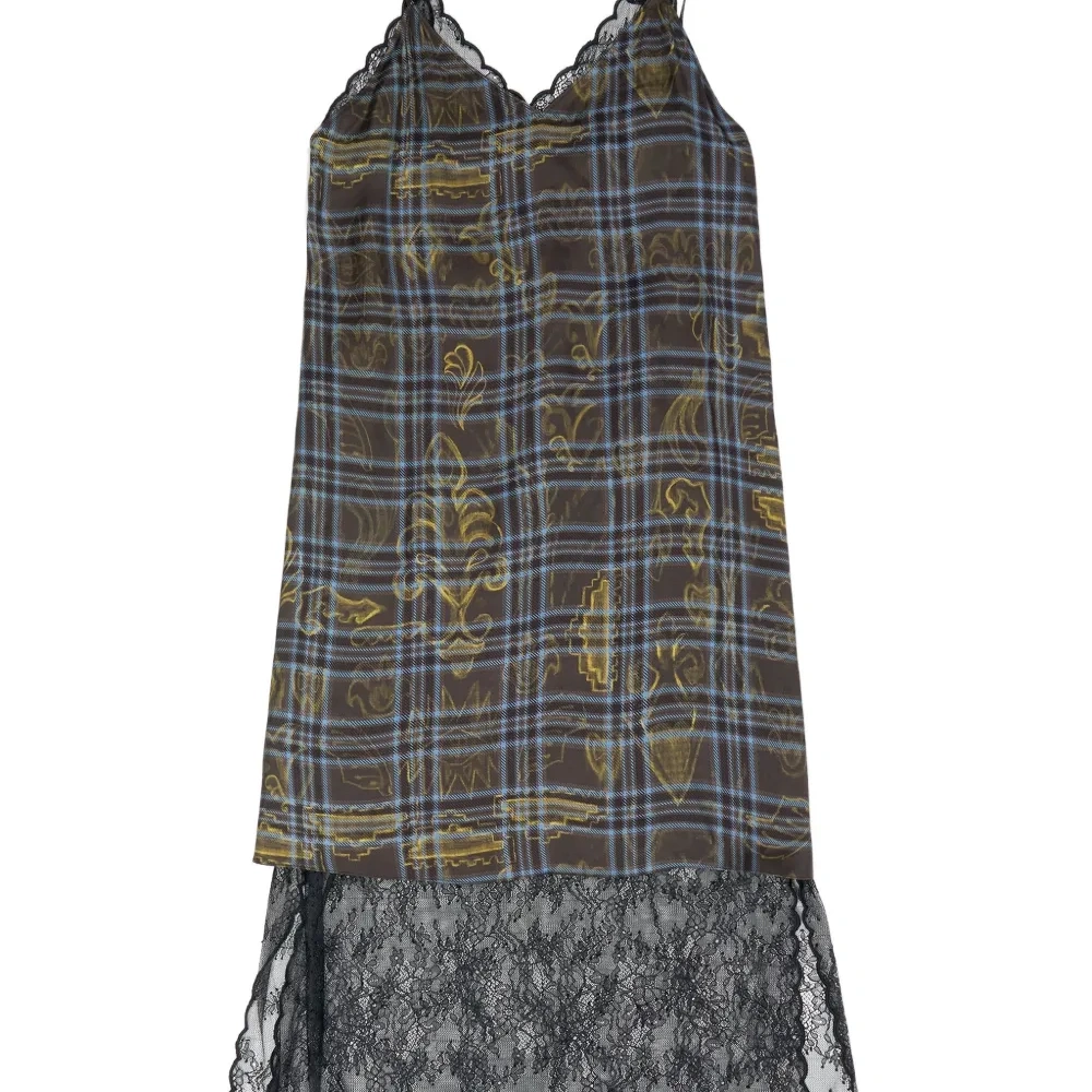 Кружевное платье миди в клетку