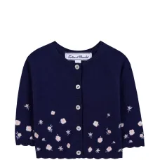 Кардиган с цветочными украшениями и фигурным краем