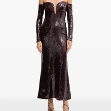 Платье миди с пайетками и открытыми плечами