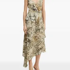 Платье миди с оборками и анималистичным принтом Платье миди с оборками и анималистичным принтом