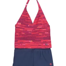 Танкини с вырезом халтер и геометричным принтом