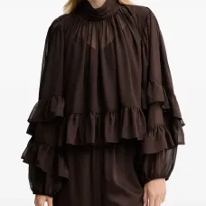 Блуза GZmio с оборками и высоким воротником