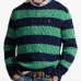 Кабельный вязаный свитер в полоску
