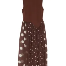 Платье миди в горох с высоким воротником