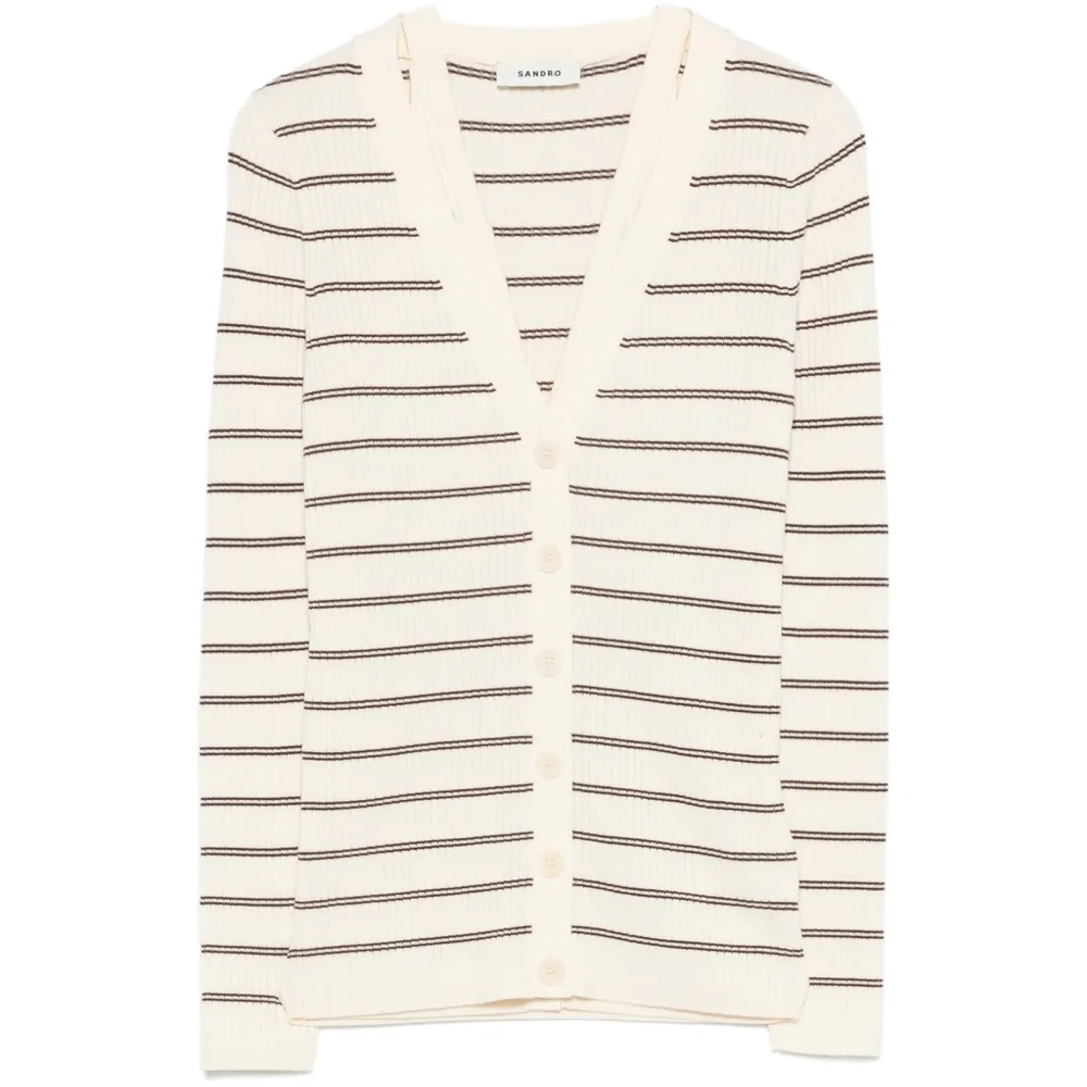 Полосатый кардиган с V-образным вырезом