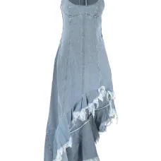 Платье миди с оборками и бахромой