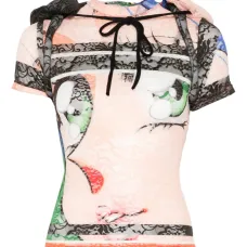 Кружевная футболка с дутым капюшоном