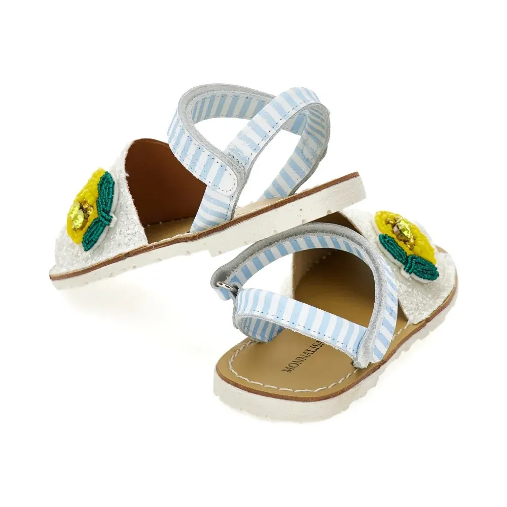 Босоножки в полоску с бисером