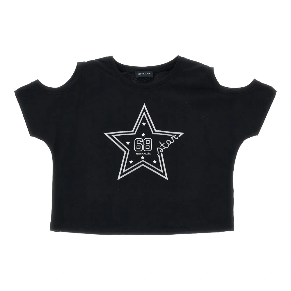 Футболка с открытыми плечами и принтом