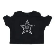 Футболка с открытыми плечами и принтом