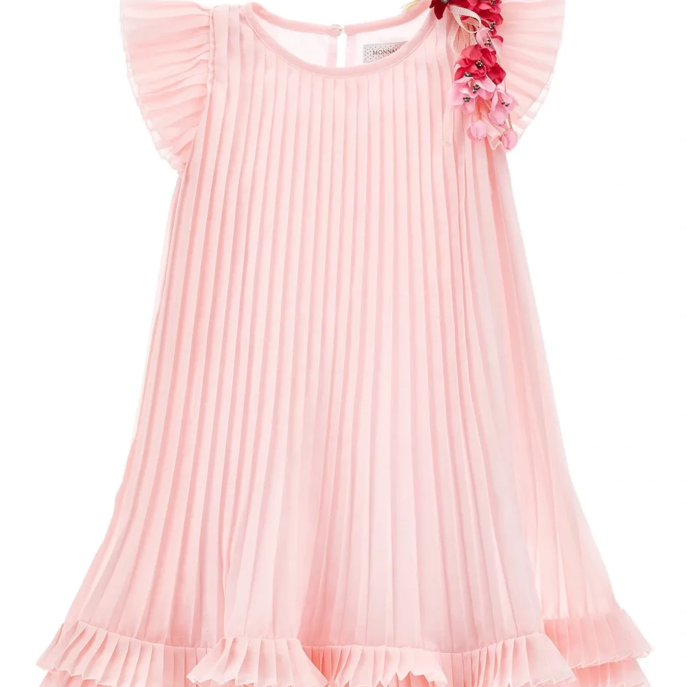 Плиссированное платье с цветочной аппликацией