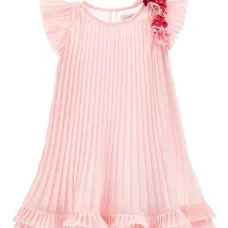 Плиссированное платье с цветочной аппликацией