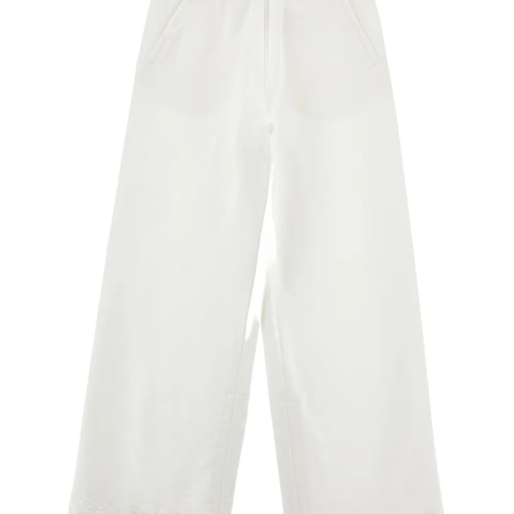 Брюки с кулиской и цветочной вышивкой