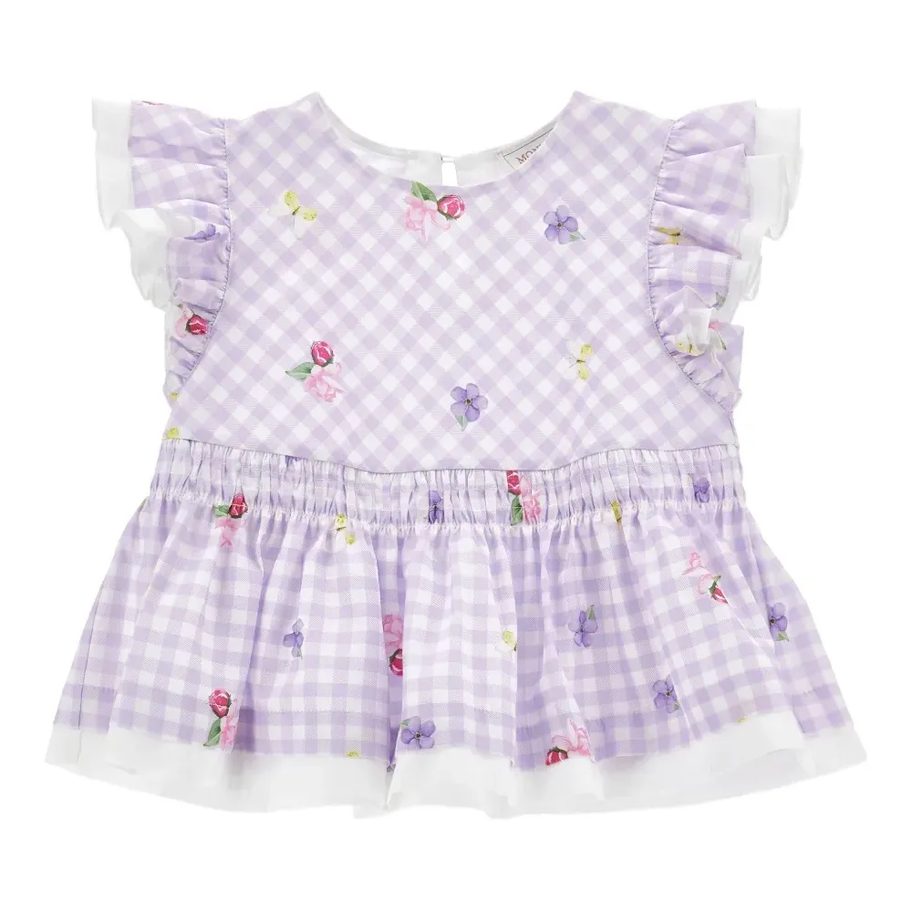 Блузка в клетку гингем с оборками