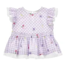 Блузка в клетку гингем с оборками