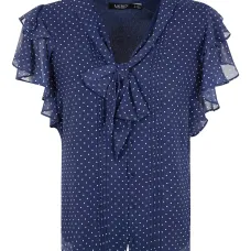 Блузка из жатого шелка в горошек с оборками