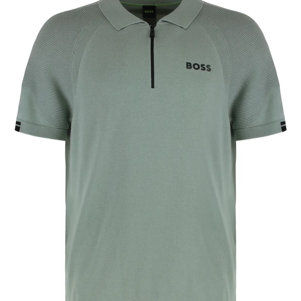 Рубашка поло на молнии с манжетами в рубчик